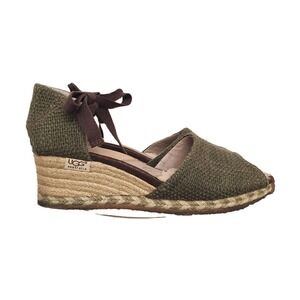UGG Olive‎ Green Sz 8 Espadrille 1652 Mar Wedge Sandals Resort Boho Cottagecore